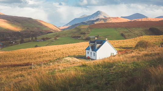 A rural off-grid house in an isolated spot in the Scottish highlands