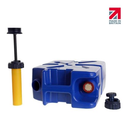 Load image into Gallery viewer, Blue jerrycan with caps removed to show filter cartridge and pump
