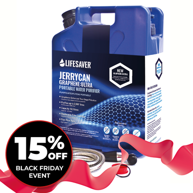 Lifesaver Jerrycan Graphene Ultra Family pack with a black Friday discount offer on a white background.