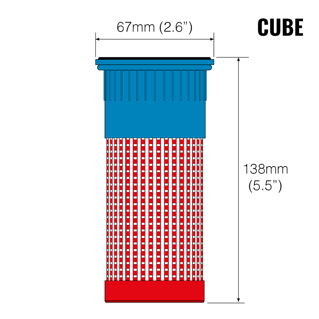 Graphic showing the dimensions of a Cube Filter Cartridge