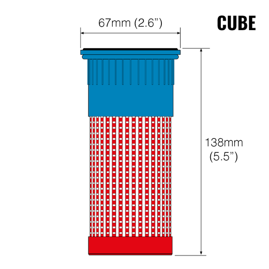 Graphic showing the dimensions of a Cube Filter Cartridge