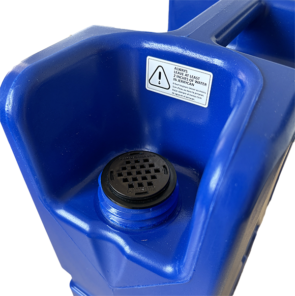 Close up showing a Graphene Ultra filter installed in a blue Jerrycan