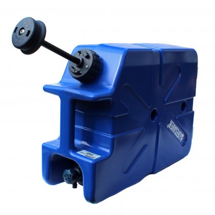 Load image into Gallery viewer, Blue LifeSaver Jerrycan lying down with pump handle extended
