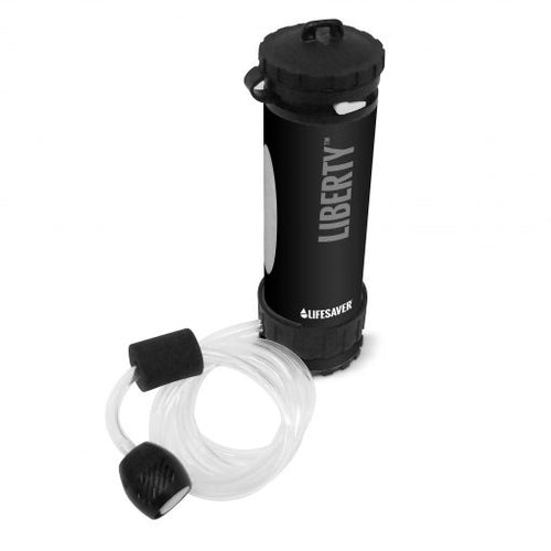 Black LifeSaver Liberty water purifier bottle with scavenger hose