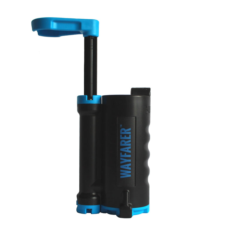 Load image into Gallery viewer, LifeSaver Wayfarer portable water purifier shown with the pump handle extended
